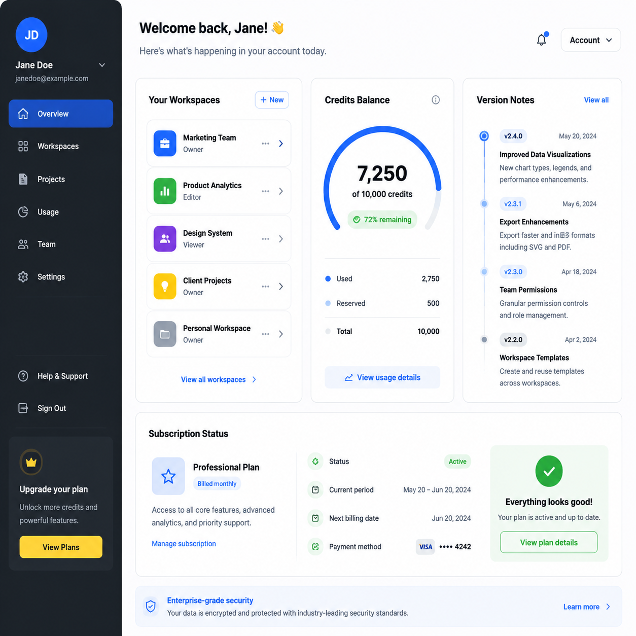 Account workspace overview preview